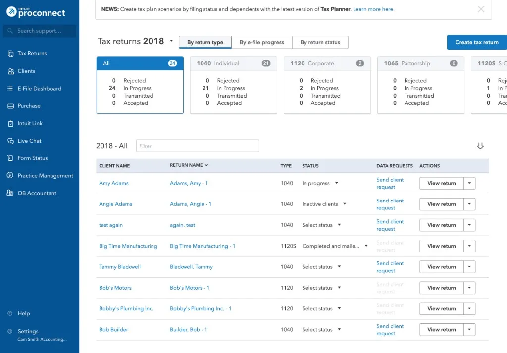 Updated ProConnect layout with expanded left nav and no product header