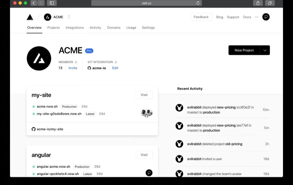 Hosting dashboard — before
