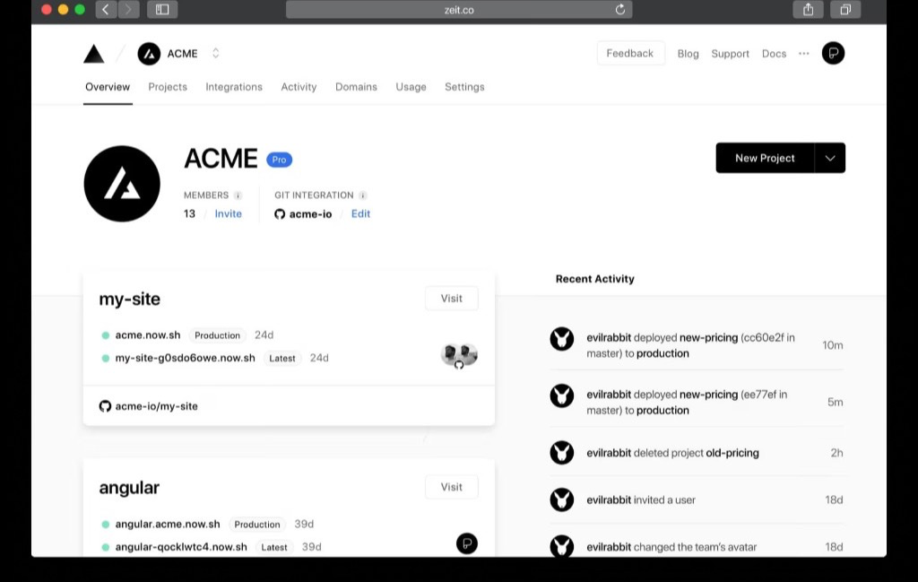 Hosting dashboard — before