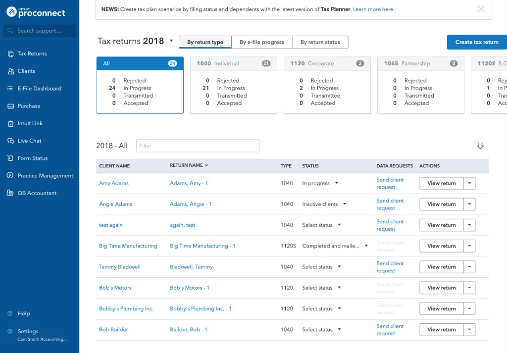 Updated ProConnect layout with expanded left nav and no product header